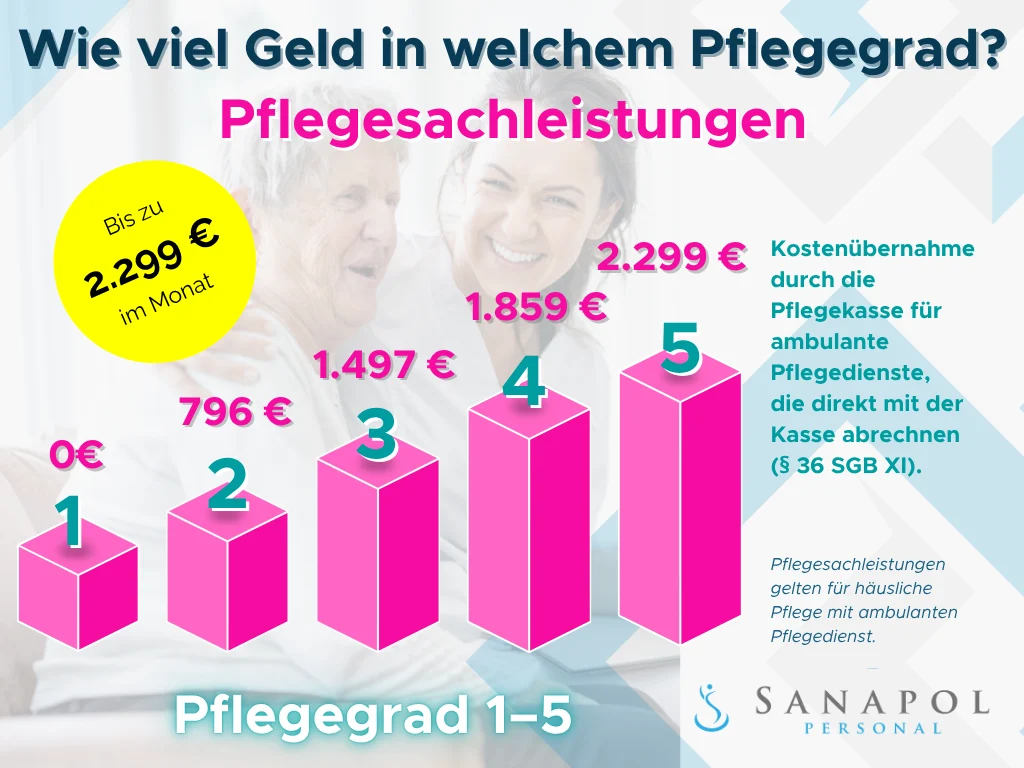 Pflegesachleistungen 2025 – wie viel Geld in welchem Pflegegrad für ambulante Pflegedienste gezahlt wird